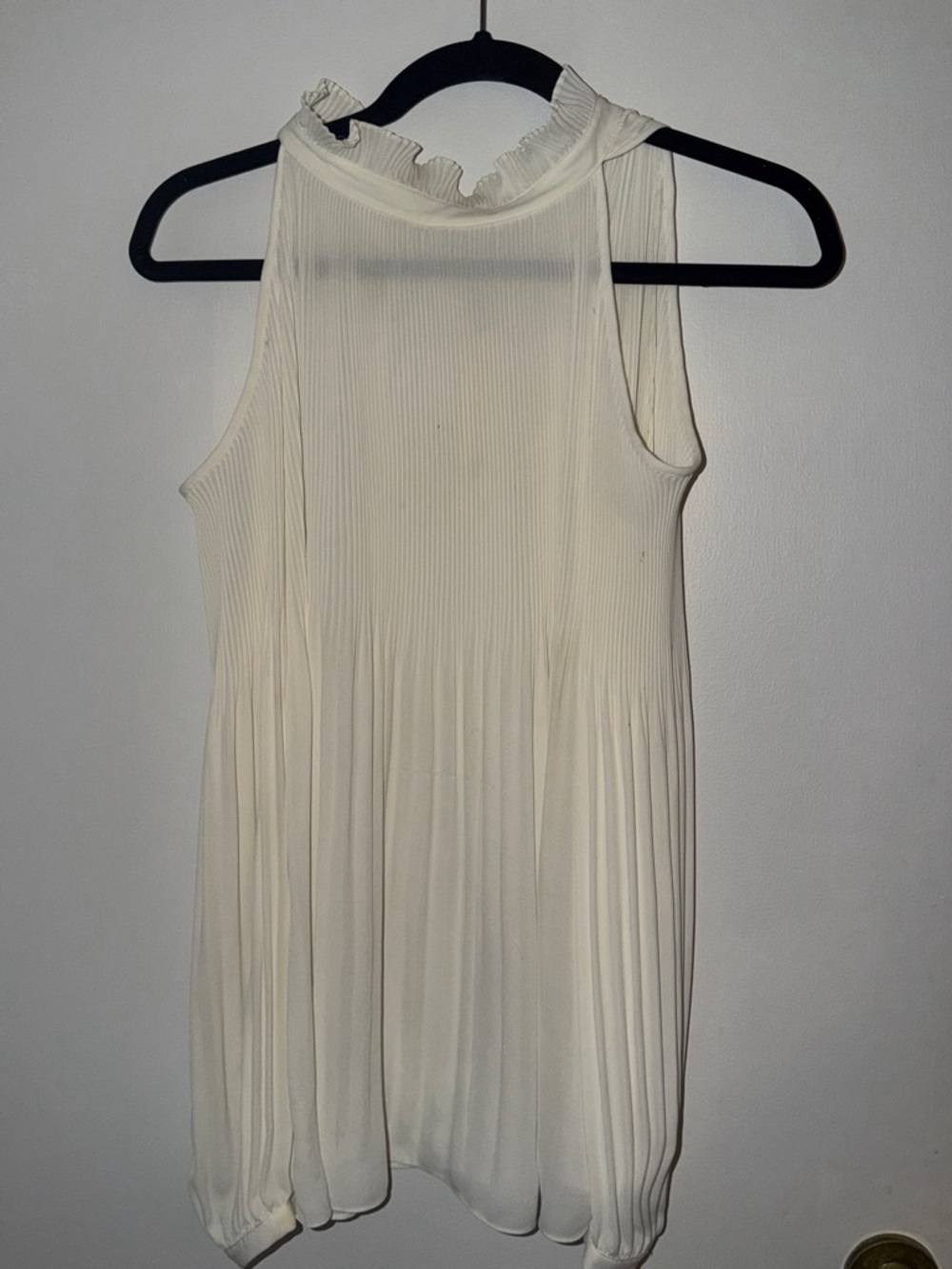 Ralph Lauren Cream Pleated Ruffle High-Neck Sleeveless Top